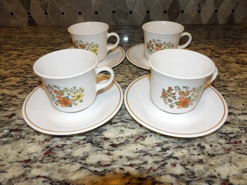 Corelle Indian Summer Tea Cups Saucers Set of 4 Vintage