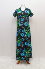 Vintage womens maxi dress black floral M 70s