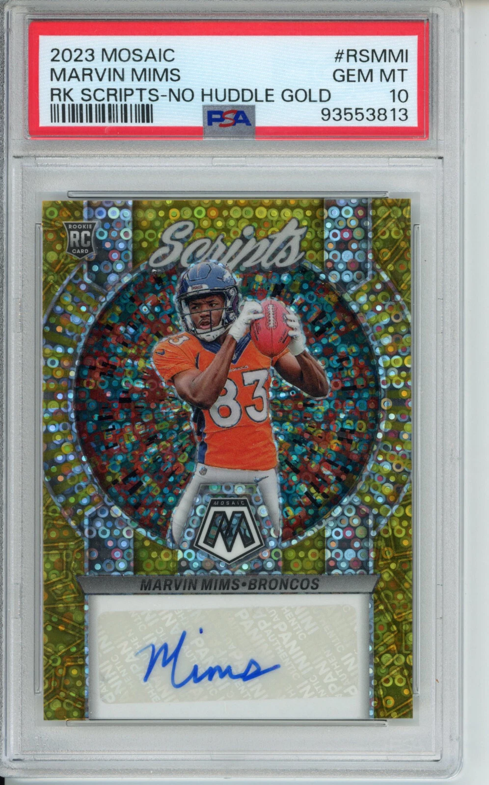 Marvin Mims Panini Mosaic Rookie Scripts #RSMMI No Huddle Gold