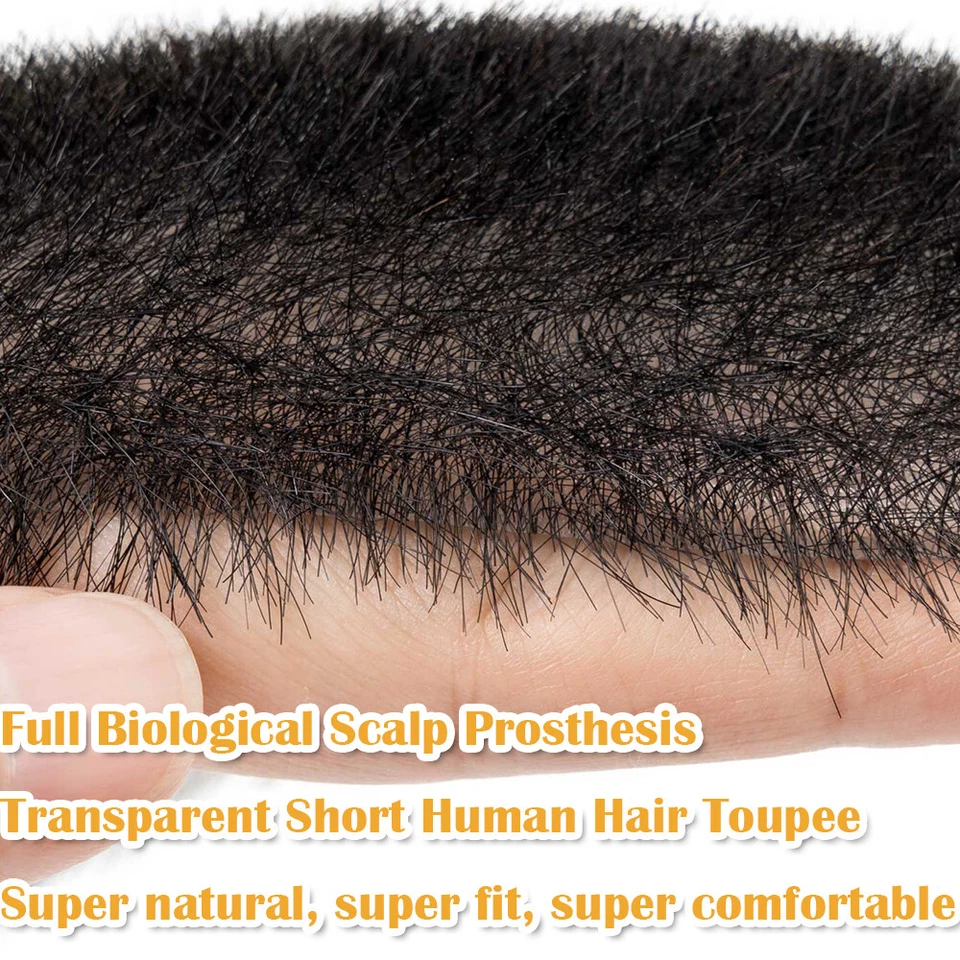 100% REMY Human Hair Toupee for Men Buzz Cut Thin Skin PU Replacemen System Wig - Image 2 of 4