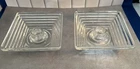 2 VTG Square Anchor Hocking Manhattan Pressed Clear Glass Ribbed Candle Holders