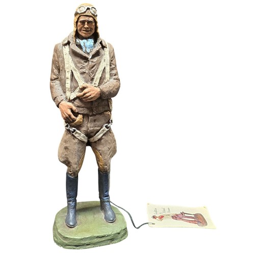 Vintage Aviator Pilot Early Flying Man Sculpture Hand Painted by Michael Garman