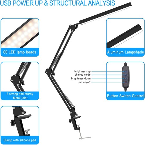 Schreibtischlampe LED Klemmbar,Tischlampe Dimmbar,Tageslichtlampe 3-Farbmodi - Bild 7 von 12