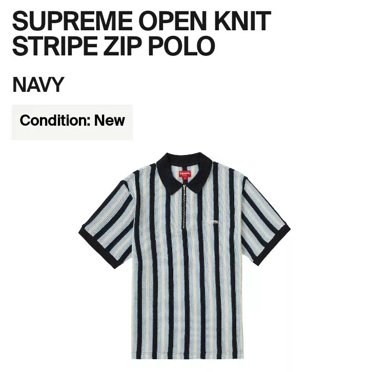 Size S - Supreme Open Knit Stripe Zip Polo (Navy)(SS22)