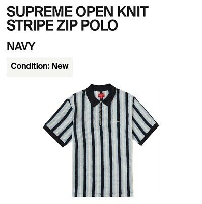 Supreme Open Knit Stripe Zip Polo SIZE SMALL   Navy   eBay