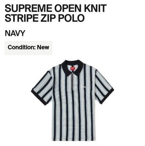 Rozmiar S - Supreme Open Knit Stripe Zip Polo (granatowa) (SS22) - Zdjęcie 1 z 5