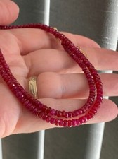 Genuine Pink Ruby Faceted Rondell Gemstone Beads Necklaces 18'' Girls  Women