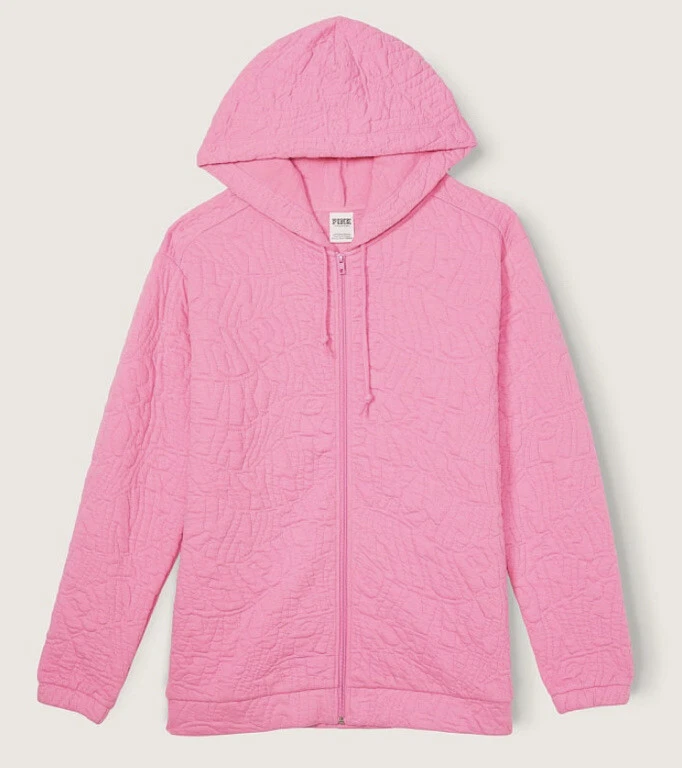 UNDERCOVER Felpa con cappuccio Victoria's Secret ROSA trapuntata pile zip intera campus rosa da sogno taglia M