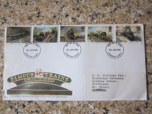 January 22nd 1985, FAMOUS TRAINS FIRST DAY COVER, Stithians Takeaway, Cornwall.
