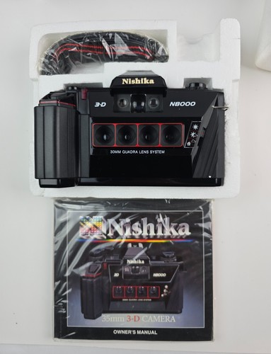 Nuova scatola aperta Nishika N8000 3D 35 mm fotocamera pellicola con doppia luce flash come nuova pulita! - Foto 4 di 10