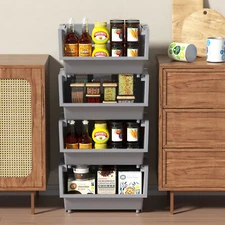 Idotry 3/4-Pack Stackable Storage Bins for Pantry Plastic Organizing Basket Gray