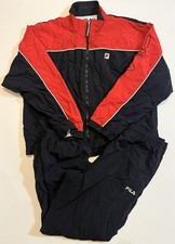 Vtg 90's Fila Black Red Nylon SPELLOUT Logo Track Warm Up Suit Windbreaker XL