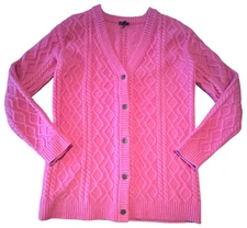 Talbots Alpaca Wool Blend Sz XS Hot Pink Button Up Cable Knit Cardigan Sweater
