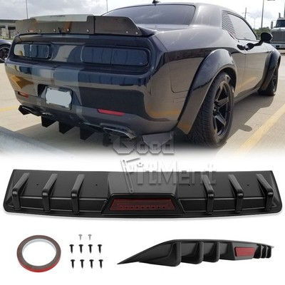 For DODGE CHALLENGER RT SRT SXT 34'' Carbon Rear Bumper Lip Diffuser w/ LED Light