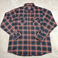 Dixxon Flannel Shirt Mens Large Black Orange Plaid "The Pan" Pre Pleat Harley