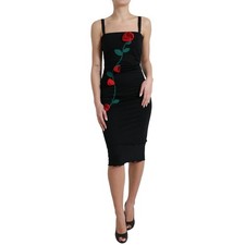 DOLCE & GABBANA Dress Black Wool Sleeveless Rose Applique IT42/US8/M RRP 4130usd