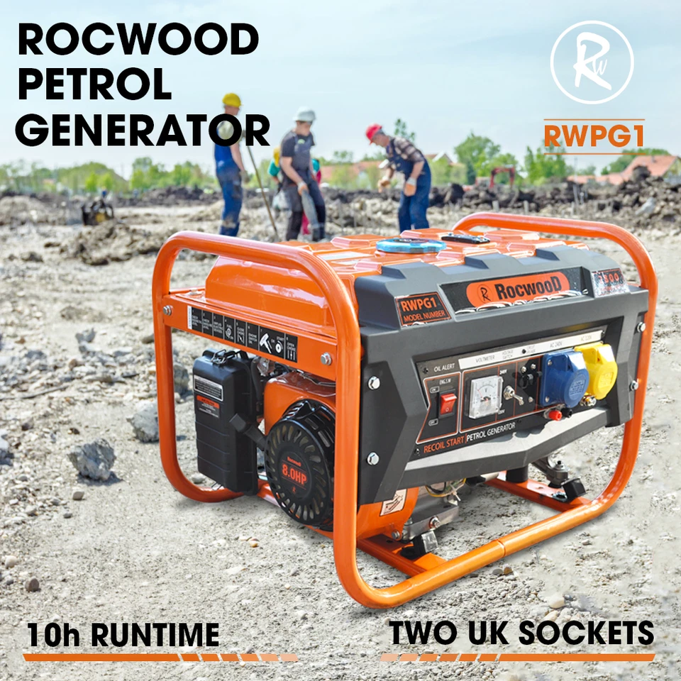 Portable Petrol Generator RocwooD 8HP 3.4KVA Quiet Power Recoil Start