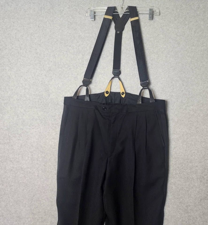 Pantalones Italia Esmoquin Rayas Lana? Pantalón negro con tirantes de seda y cuero 38x28 Foto 2 de 4