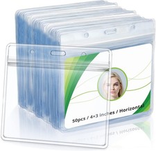 4x3 Inches Horizontal Badge Holder, Clear ID Card Holder with Waterproof Reseala
