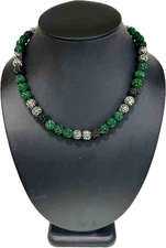 Rhinestone Bling Beads Crystal Beaded Baseball Chain Necklace Green Black Silver