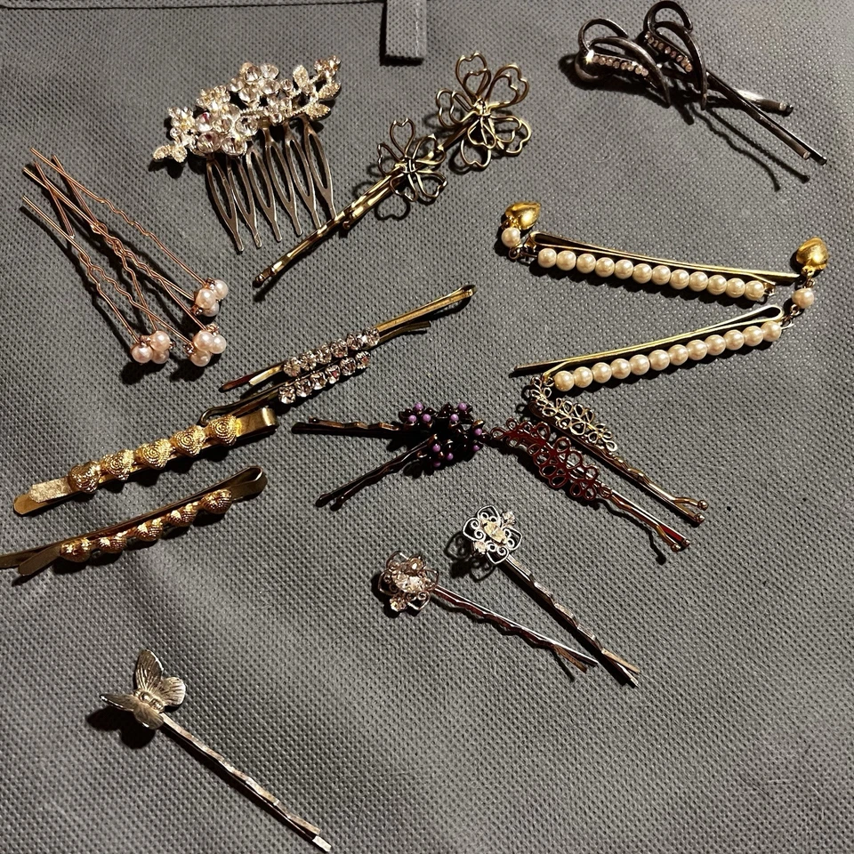 Lovely Vtg Hair Clips Bobbie Pins Gold & Silver Tone LOT of 21 Wedding Multi Col - Image 3 of 4