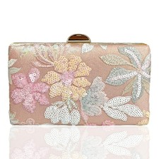Women's Beaded Sequin Flower Clutch Purse Floral Embroidery Evening Bag For F...