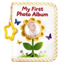 Baby My First Photo Album Soft Cloth Book Holds 17 4x6 Pictures Safe Mirror