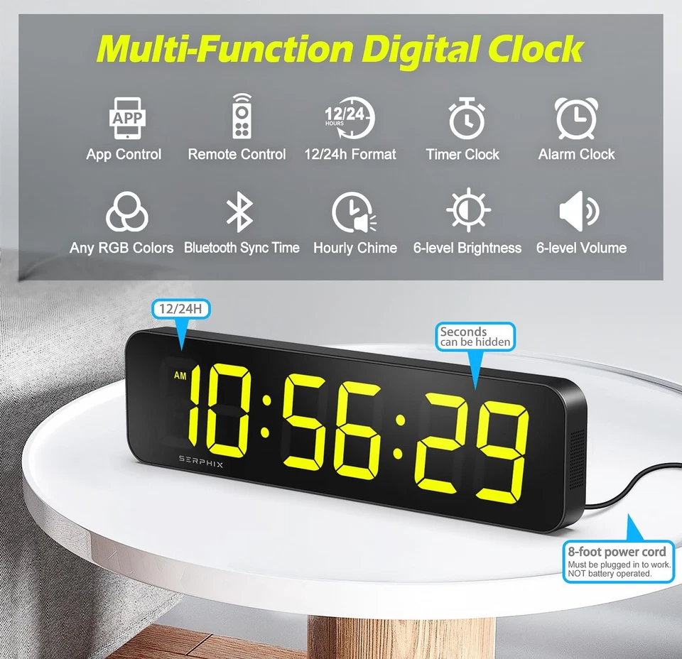15.2" Large Digital Wall Clock with Seconds, App & Remote Control, Customizab... - Image 3 of 4