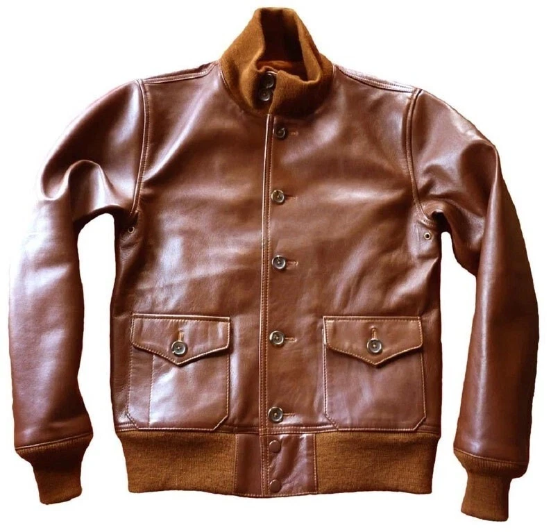 Mens Brown Bomber Leather Jacket Lambskin Vintage Flight A-1 Classic