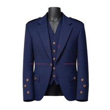 Traditional Scottish Blue Argyll Kilt Jacket with Vest Highland Formal Wear