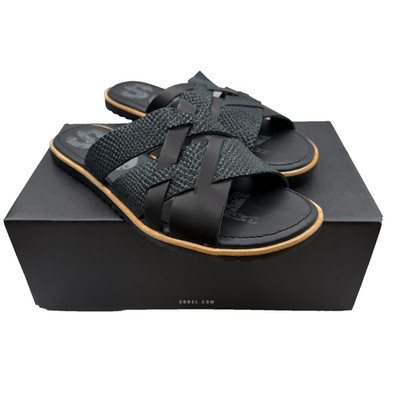 NEW Sorel Ella Slide Sandals Black Leather Women s Size 8 NIB Flat Comfort