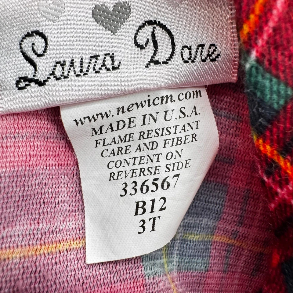 Camisola de Natal xadrez feminina Laura Dare tamanho 3T vermelha manga longa babado laço - Imagem 3 de 4