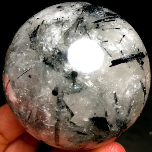 299g 56mm NATURAL Black Tourmaline QUARTZ CRYSTAL sphere BALL HEALING j747 - Picture 9 of 9