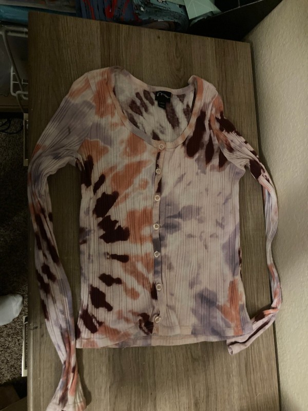 Art Class Tie Dye Button Front Shirt Large 10-12 Long Sleeve Ribbed Cotton Blend