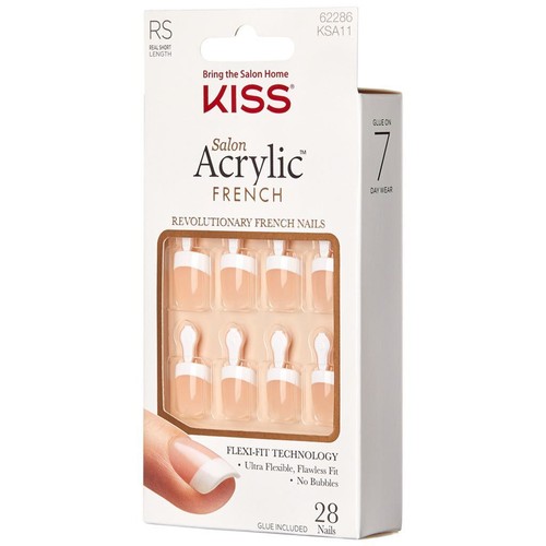Kiss Salon Squoval French Acrylic False Nails and Glue - Power Play - Pack of 28 - Picture 3 of 4