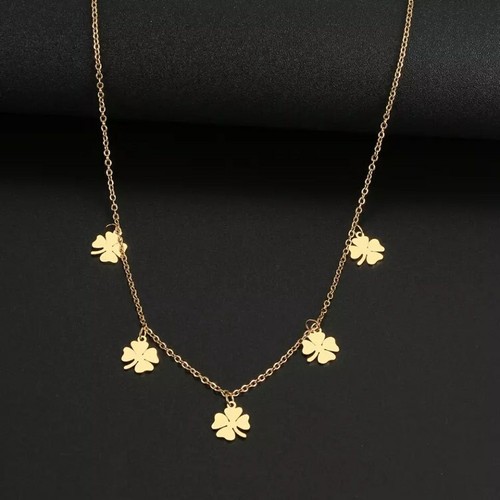 Collana donna con quadrifoglio girocollo ACCIAIO INOX collanina catenina fortuna - Foto 7 di 8