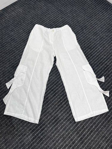 Roni Rabl Womens 100% Linen Wide Leg Culotte Pants White Size M Lightweight