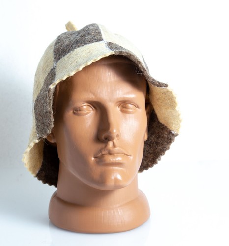 Sombrero Sauna Fieltro Lana Ucraniano Banya Gris Marfil Oveja Rayas Gorra de Ajedrez - Imagen 2 de 3