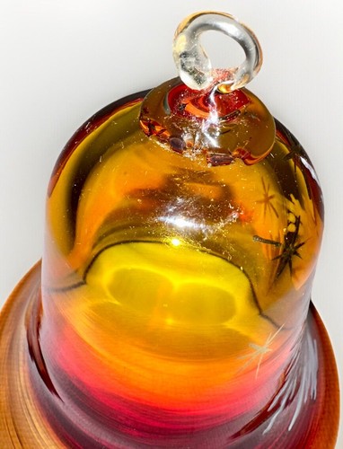 Pairpoint Bryden Amberina Glass Christmas Tree Bell Painted Enamel Starlit Night - Picture 5 of 9