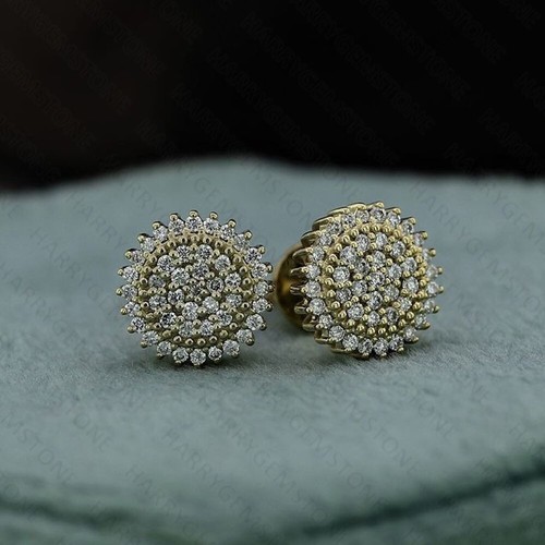 Juego de pavé VVS1 Moissanite Tornillo Trasero Tachuelas para Mujer en Chapado en Oro Amarillo 14k - Imagen 6 de 10