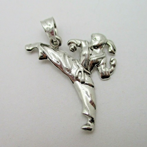 Martial Arts Pendant 925 Sterling Silver Karate Girl Sports - Picture 2 of 4