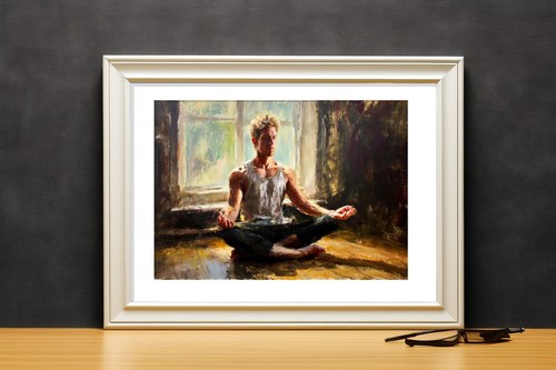 Man Meditating Window Painting 5"x7" Print on Matte Paper Peaceful Yoga Art - Picture 9 of 17