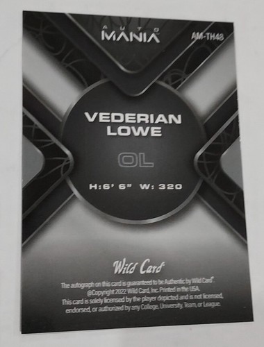 2022 Wild Card Vederian Lowe Auto Mania Blue #AM-TH48 Card 3/3 - Picture 4 of 4
