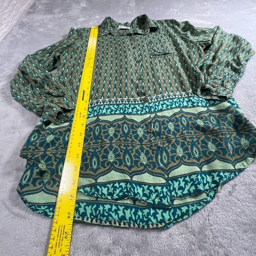 Sea Lustre Womens Button Up Blouse Medium Boho Geometric Flowy Lightweight Green - Picture 4 of 11