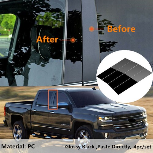 Fit 2014-2018 Chevy Silverado GMC Sierra Stainless Steel Black Pillar Post Trim