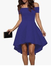 Sarin Mathews Women Off The Shoulder Short Sleeve High Low Cocktail  Dress Sz M