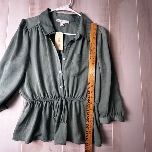 Camicia donna verde con bottoni Monteau Los Angeles taglia L vita elastica cottagecore - Foto 8 di 11