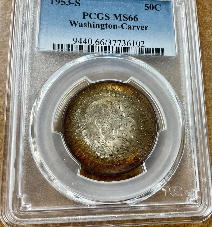 1953 S WASHINGTON Carver  Half Dollar  PCGS MS66 amazing toning - Image 4 of 4