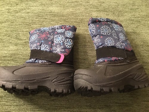 Girls Winter Boots Toddler’s Hook & Loop Closure Blue & Pink Daisy Print Size 5 - Picture 4 of 10