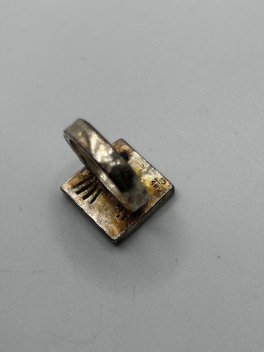 VINTAGE STERLING SILVER SQUARE MIDDLE EASTERN TEAL RESIN SIZE 6 RING 10/489 - Picture 5 of 6